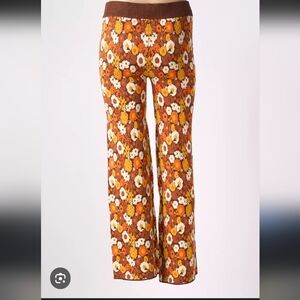 Floral Wide Leg Pants - Brown and Orange